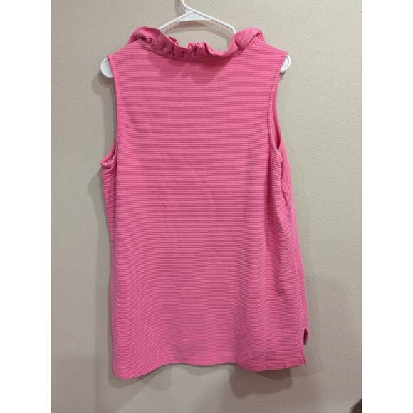 Pretty ribbed pink sleeveless top with ruffle neckline Crown & Ivy size L - Picture 4 of 7